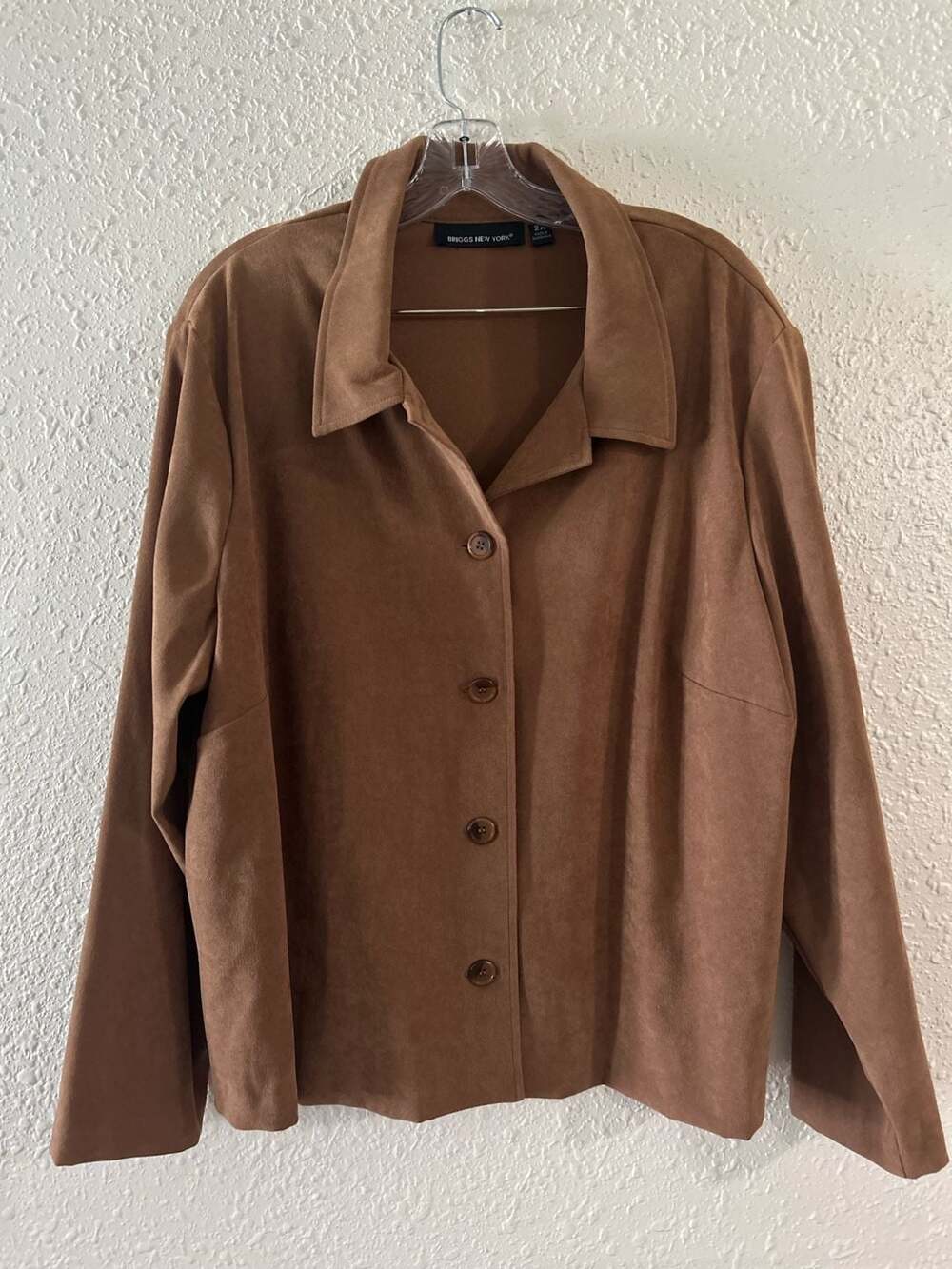 Briggs New York Brown Faux Suede Button Front Jacket Size 2X